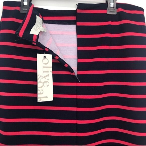 Olive & Oak NEW Navy / Passion Fruit Striped Pencil Skirt - Picture 6 of 12